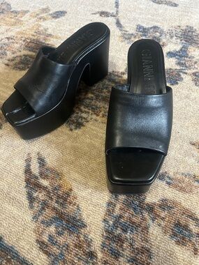 Gianni Bini Black Leather Platform Mule Heels